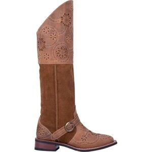 Larado brown leather boots size 7 floral suede western